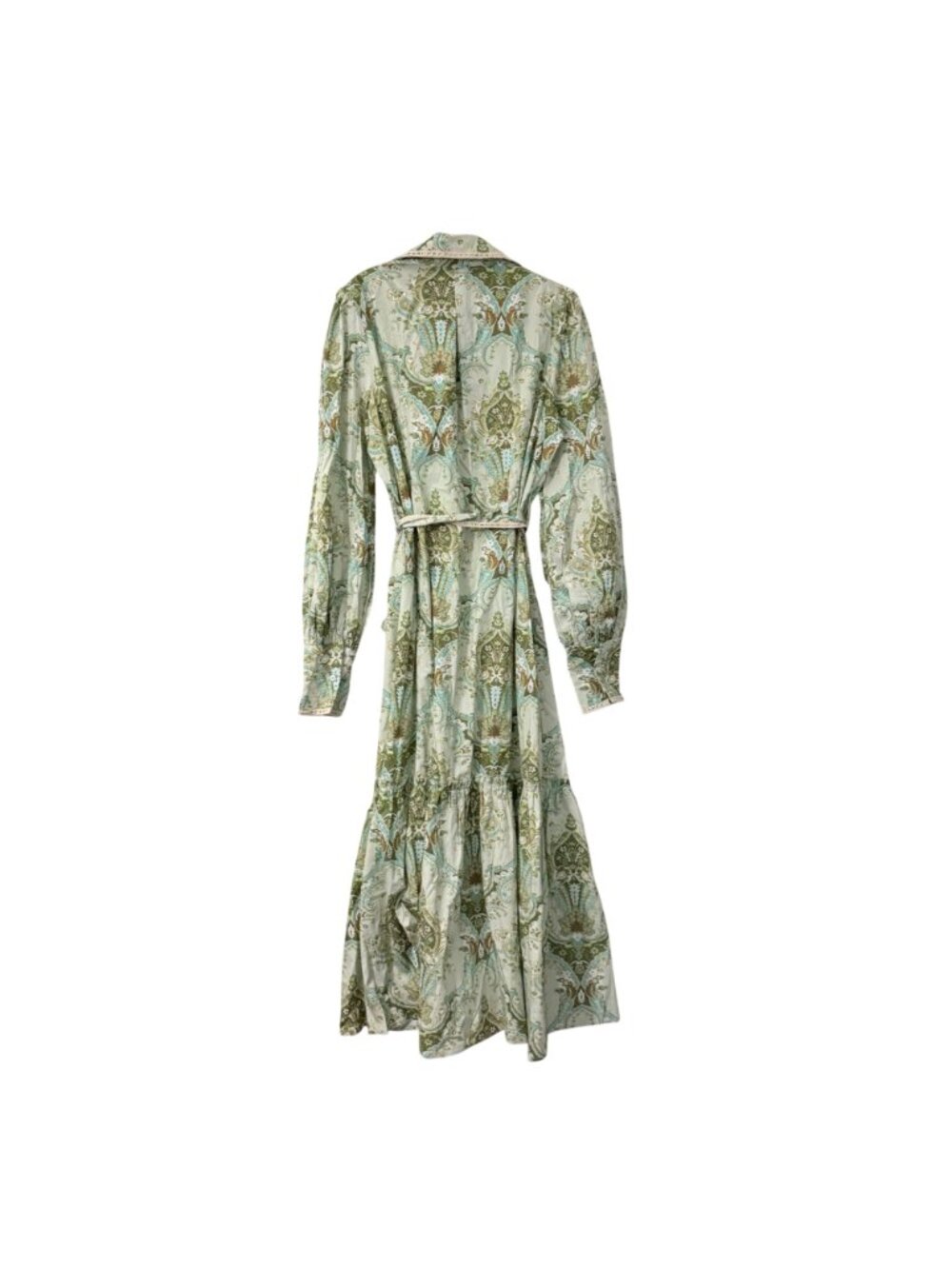 NEW Trish Scully Green Paisley Belted Long Sleeve Maxi Shirt Dress Womens Large - Picture 8 of 9